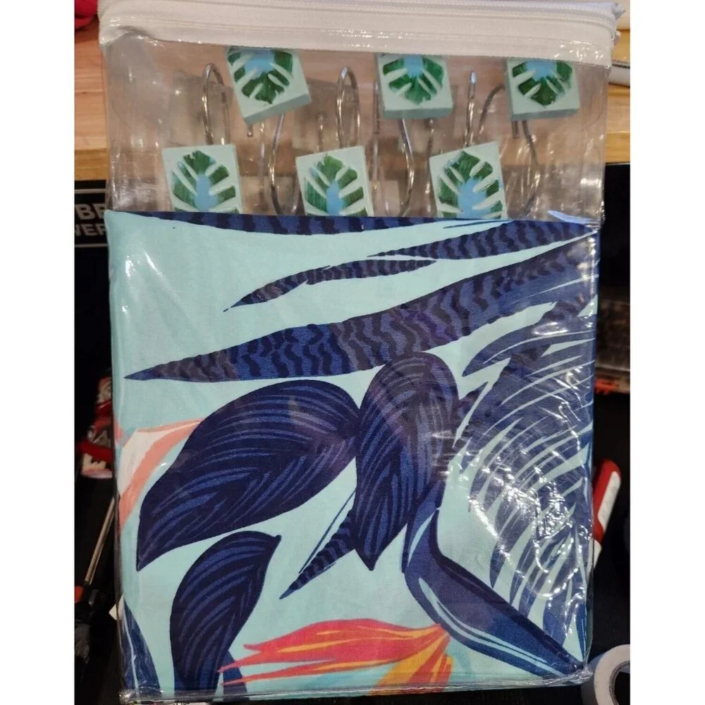 Tropical Fabric Shower Curtain & Rings 70 x 72